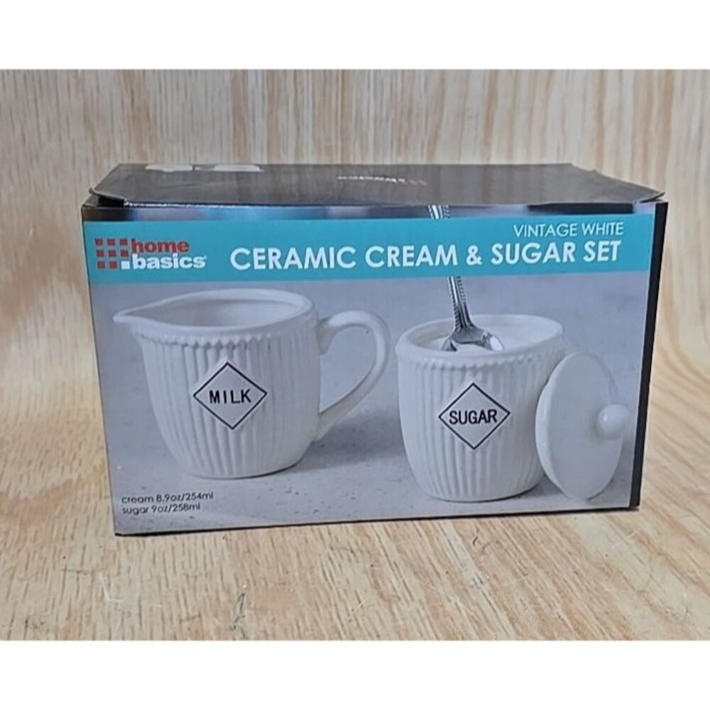 Home Basics MILK and SUGAR Serving Set W LID VINTAGE WHITE NEW